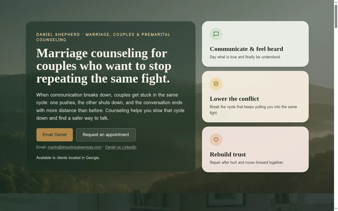 Daniel Shepherd marriage counseling website