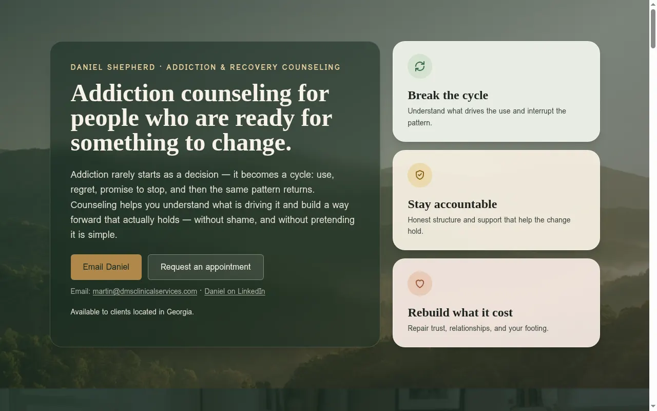 Daniel Shepherd addiction and recovery counseling website