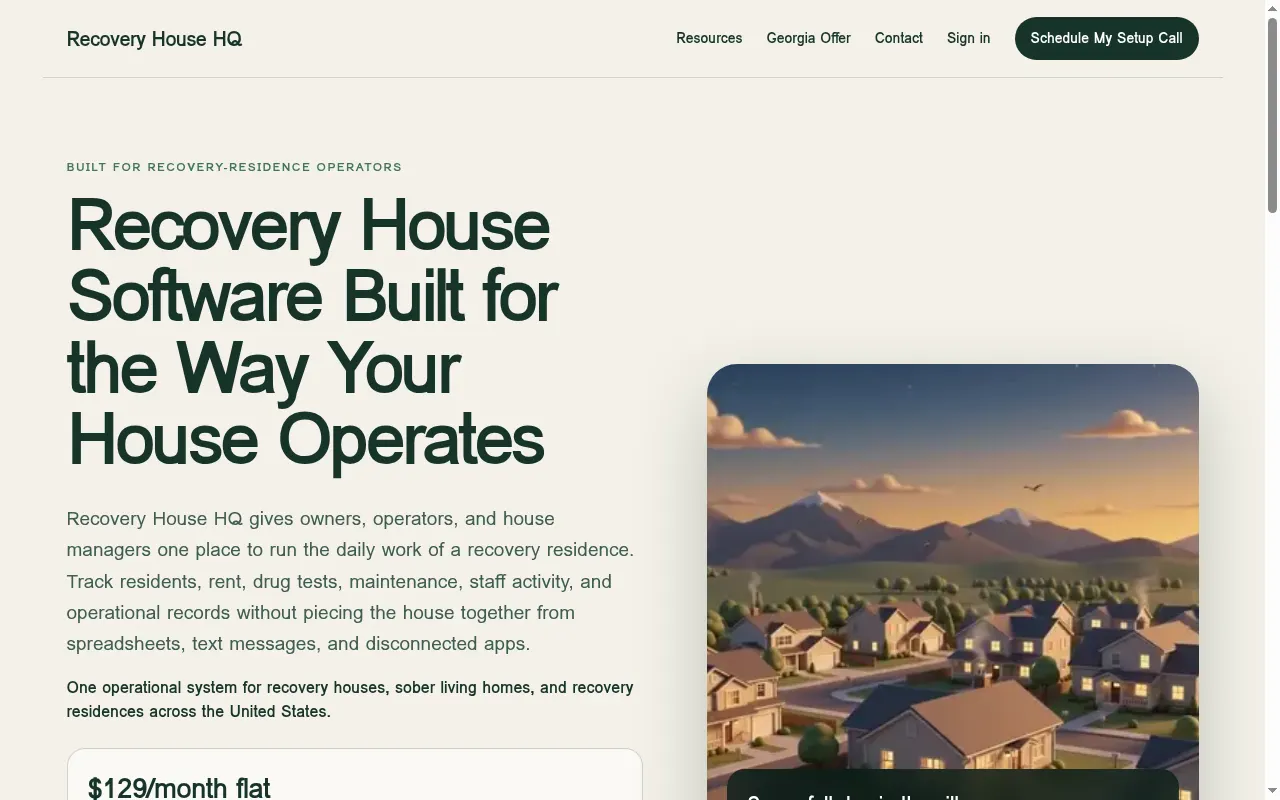 Recovery House HQ website homepage